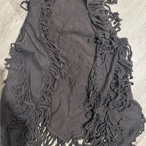 POL Charcoal Textured Fringed Vest